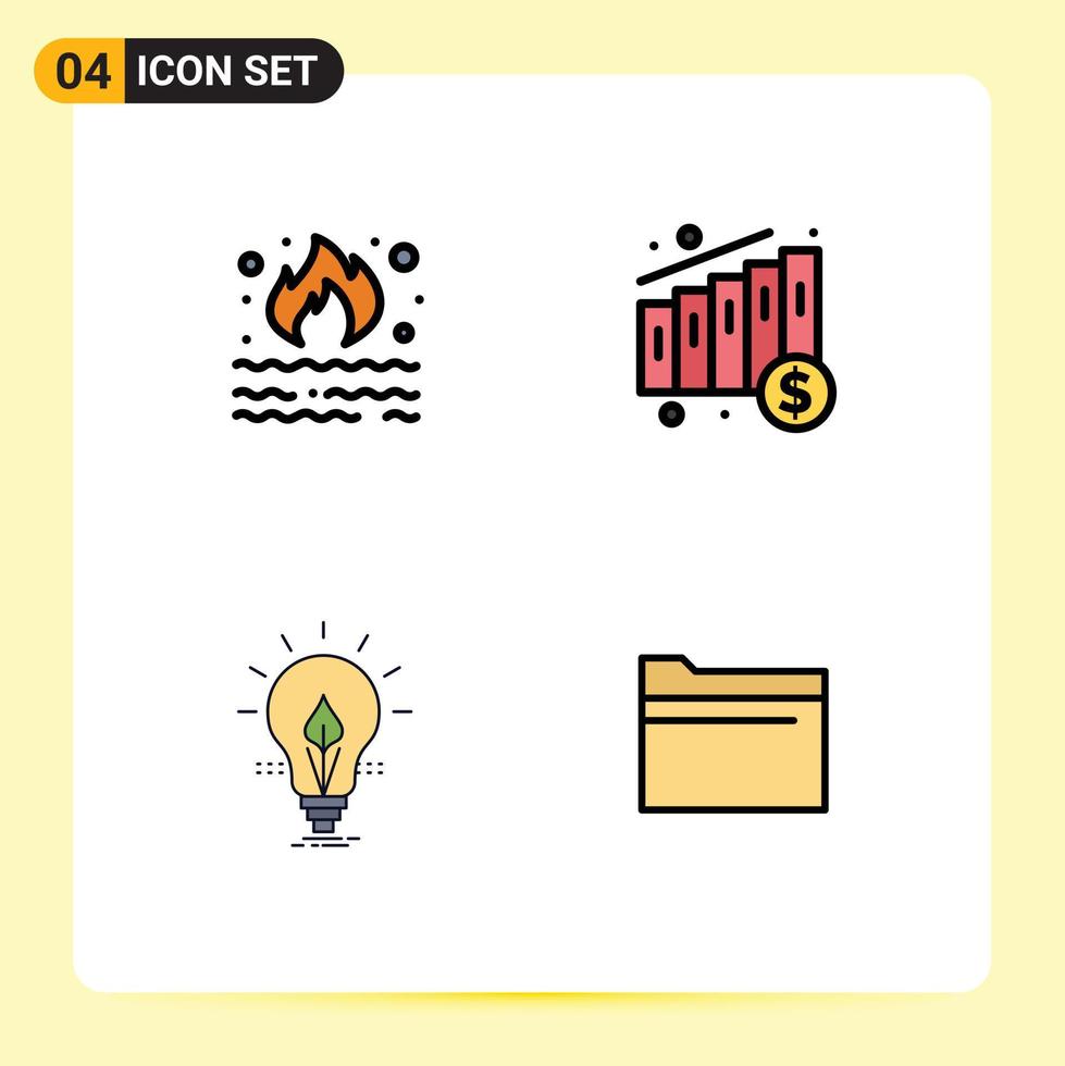 Editable Vector Line Pack of 4 Simple Filledline Flat Colors of burn idea pollution chart energy Editable Vector Design Elements