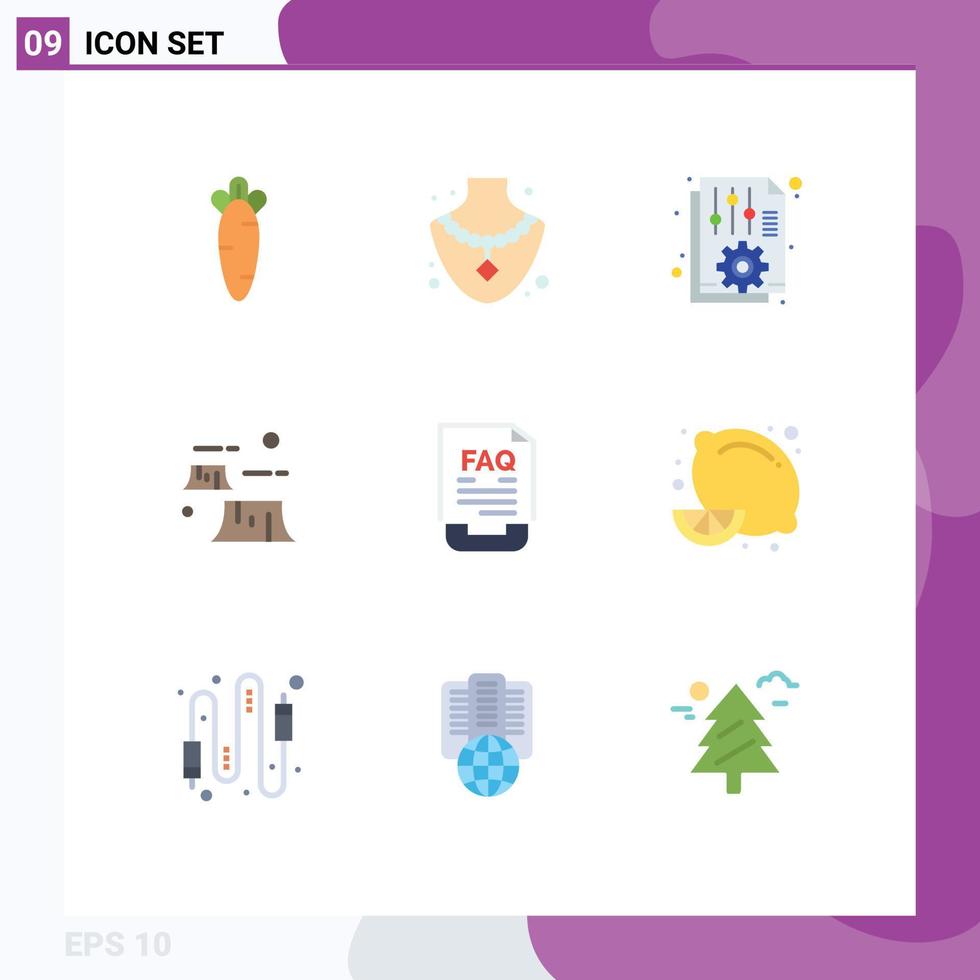 Flat Color Pack of 9 Universal Symbols of communication destruction file deforestation factory Editable Vector Design Elements