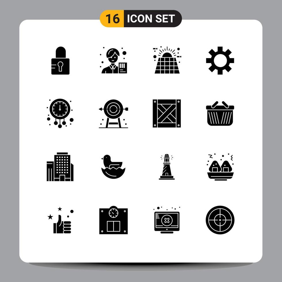 16 Universal Solid Glyph Signs Symbols of clock logistic battery gear energy Editable Vector Design Elements