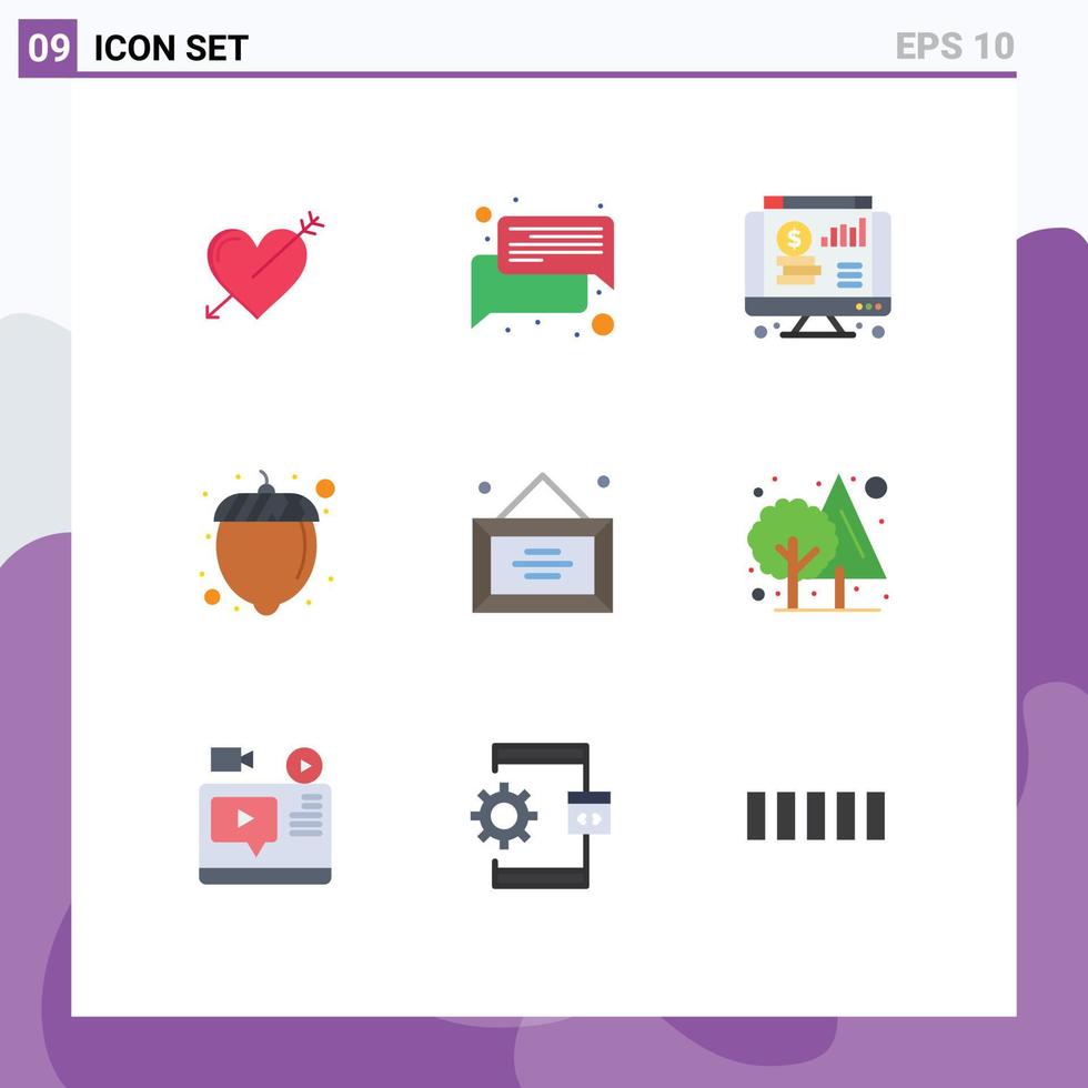Modern Set of 9 Flat Colors and symbols such as desk nut message hazelnut chart Editable Vector Design Elements