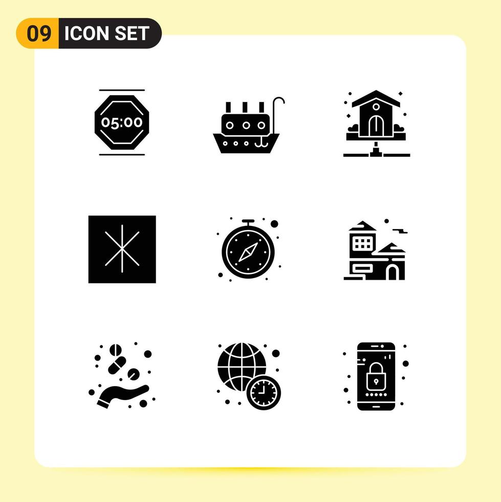 9 Solid Glyph concept for Websites Mobile and Apps clock icebox vessel fridge plumbing Editable Vector Design Elements