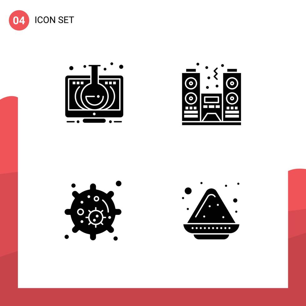 Universal Icon Symbols Group of 4 Modern Solid Glyphs of elearning biology monitor night nucleus Editable Vector Design Elements