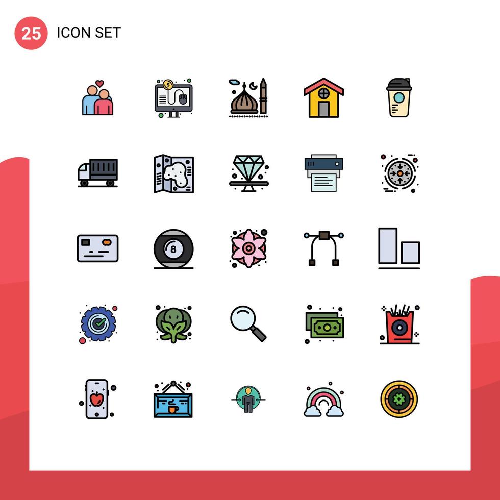 Set of 25 Modern UI Icons Symbols Signs for game house mosque construction islam Editable Vector Design Elements