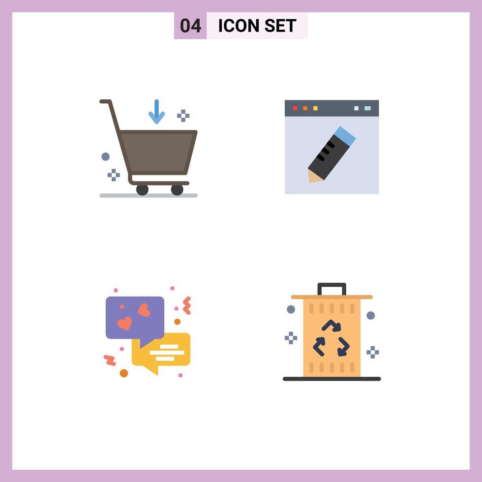 Set of 4 Modern UI Icons Symbols Signs for buy chat e edit love Editable Vector Design Elements