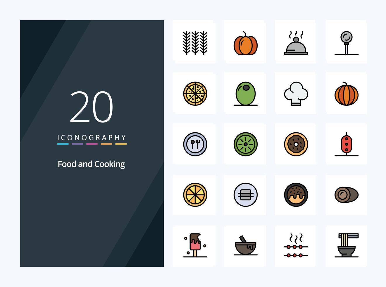 20 icono lleno de línea de comida para presentación vector