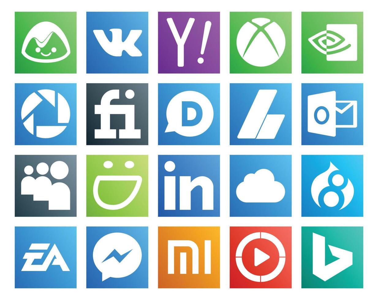 Paquete de 20 íconos de redes sociales que incluye artes electrónicas icloud disqus linkedin myspace vector