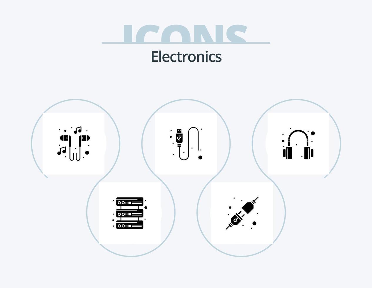 Electronics Glyph Icon Pack 5 Icon Design. headset. headphone. music. wire. data vector