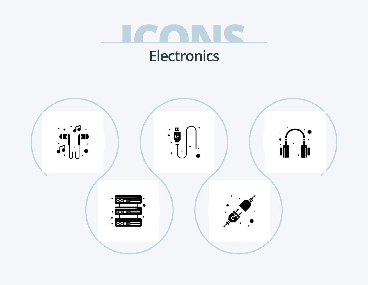 paquete de iconos de glifos electrónicos 5 diseño de iconos. auriculares. auricular. música. cable. datos vector