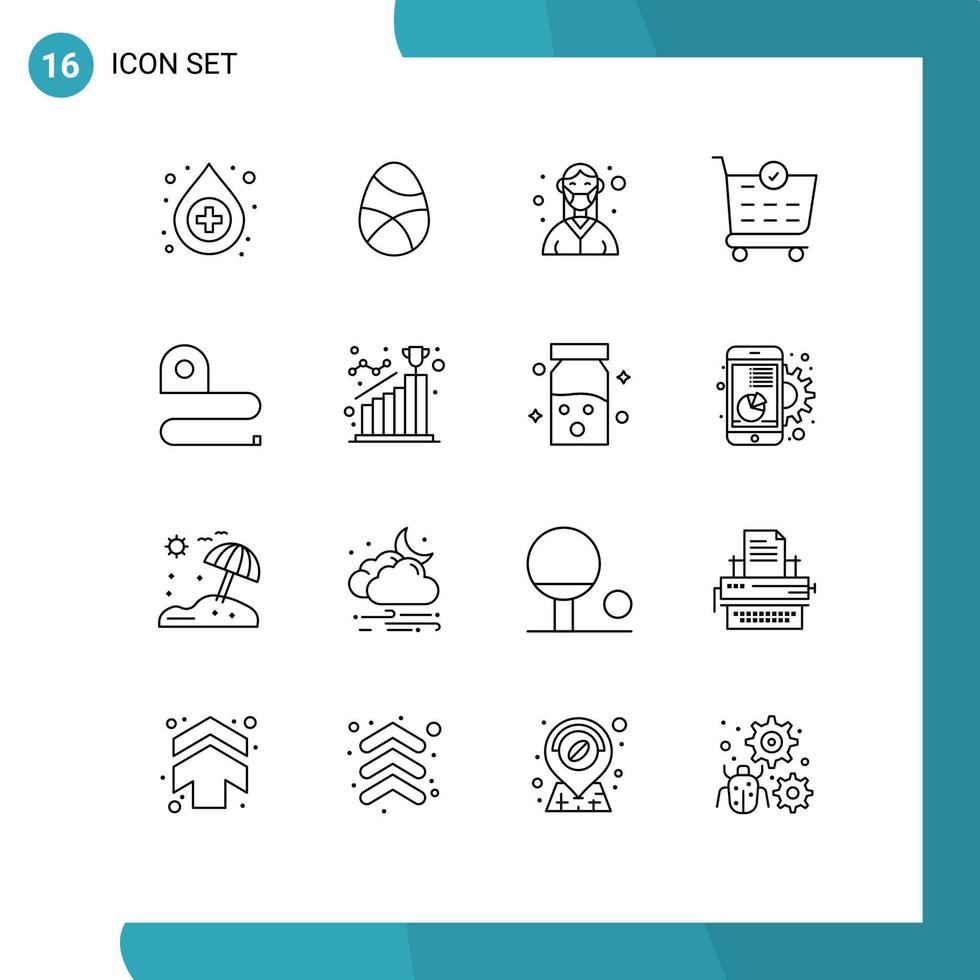 Group of 16 Outlines Signs and Symbols for measuring checkout doctor cart nurse Editable Vector Design Elements