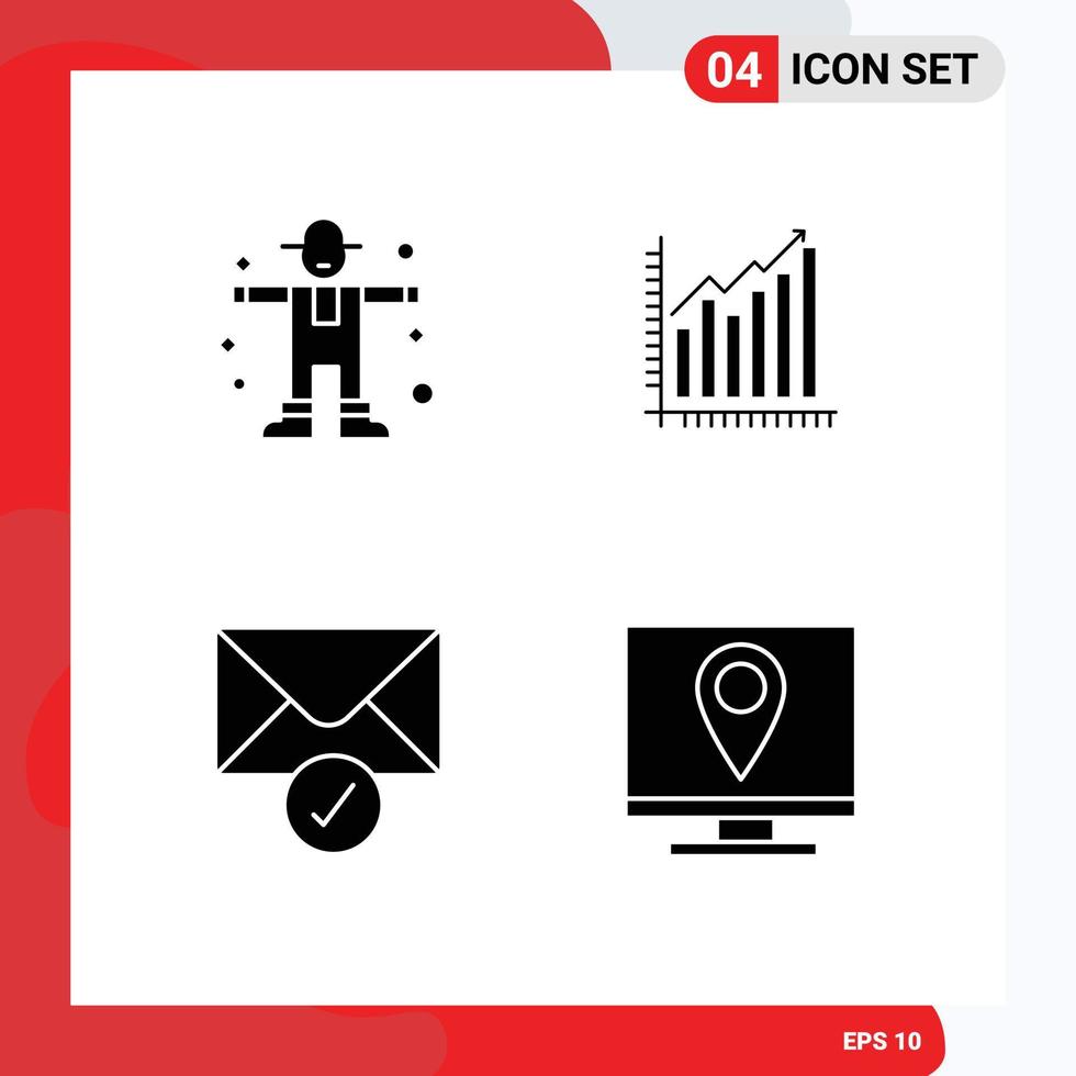 User Interface Pack of 4 Basic Solid Glyphs of character statistics scarecrow business mail Editable Vector Design Elements