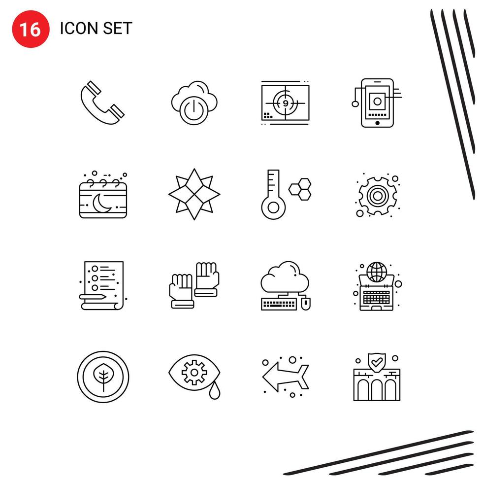 16 Universal Outlines Set for Web and Mobile Applications calendar hardware film cell premiere Editable Vector Design Elements