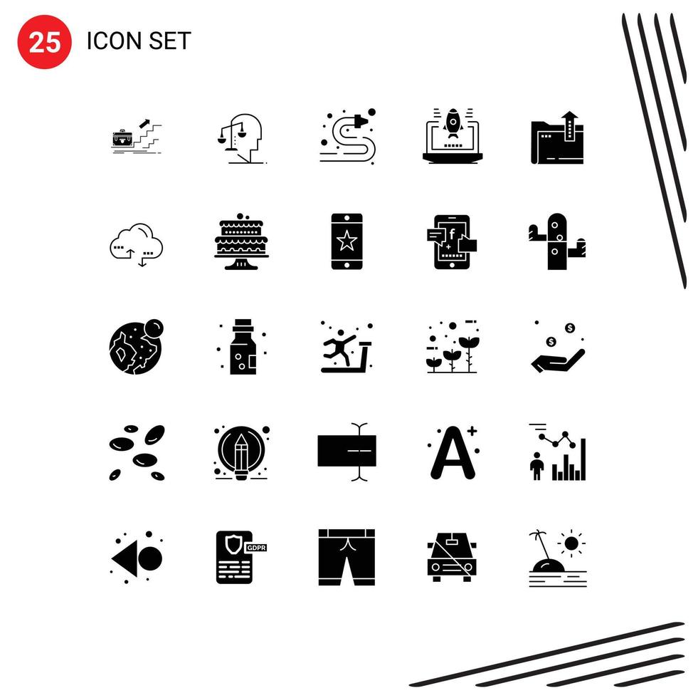 Mobile Interface Solid Glyph Set of 25 Pictograms of rocket water hose equilibrium water fire hose Editable Vector Design Elements