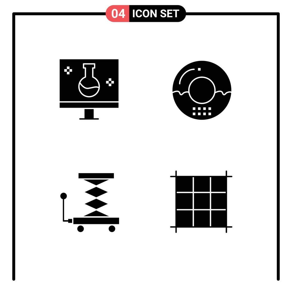 Modern Set of 4 Solid Glyphs Pictograph of biology meal echography donut construction Editable Vector Design Elements