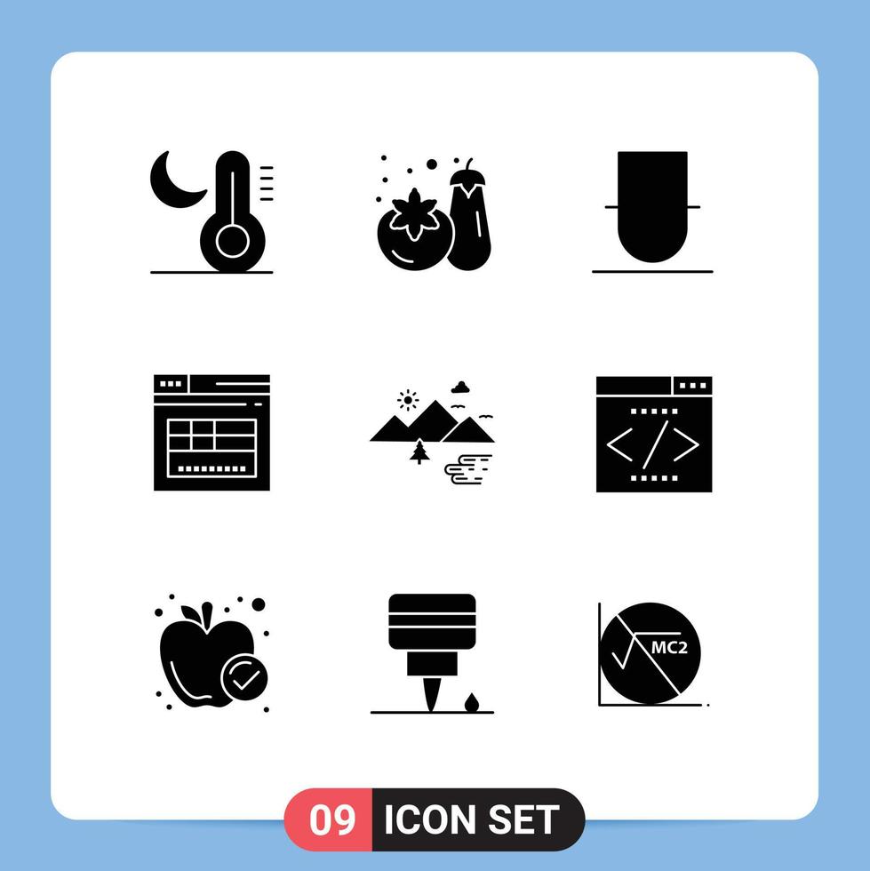 9 iconos creativos signos y símbolos modernos de montañas al aire libre sitio web humano elementos de diseño vectorial editables seguros vector