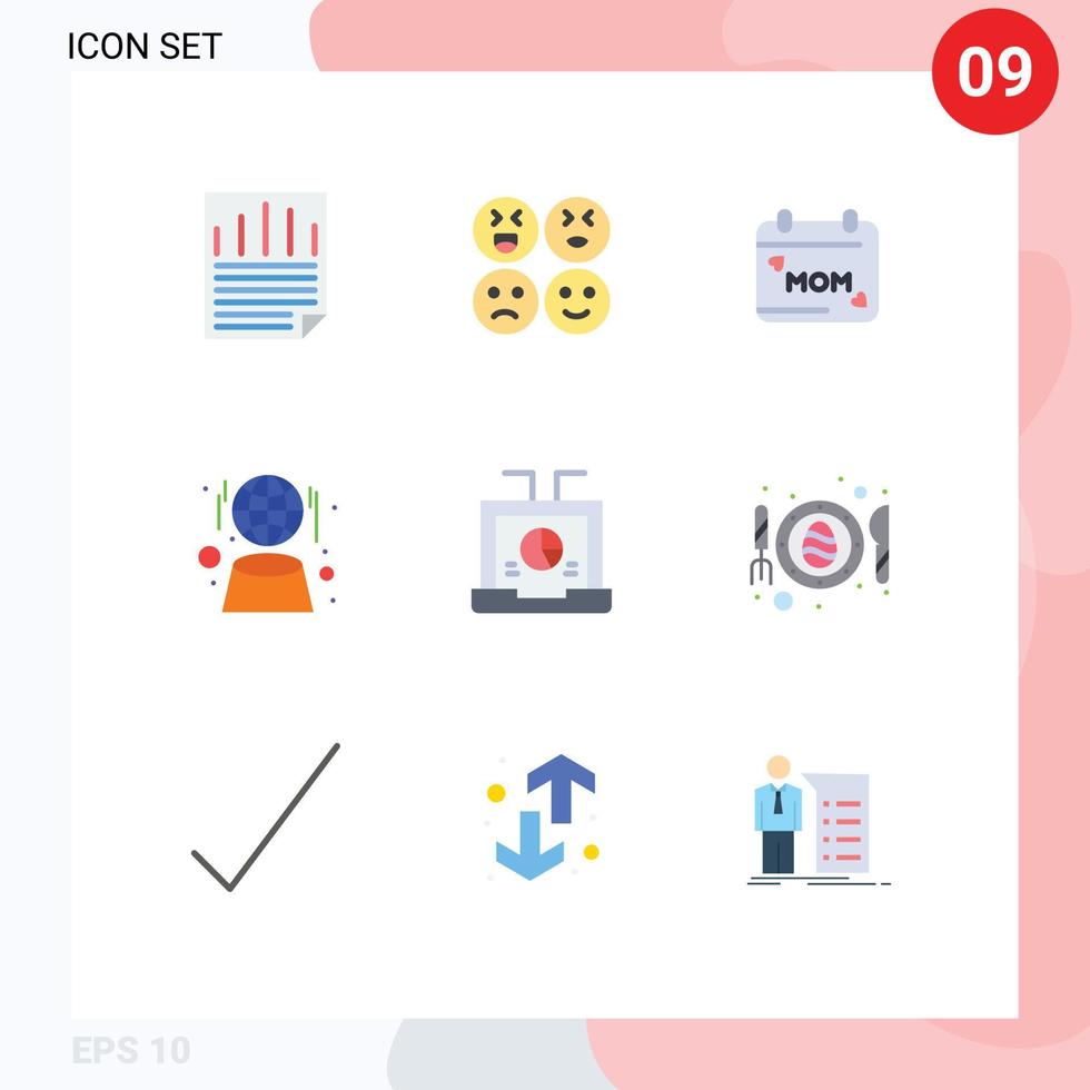 Set of 9 Modern UI Icons Symbols Signs for laptop business day network globe Editable Vector Design Elements