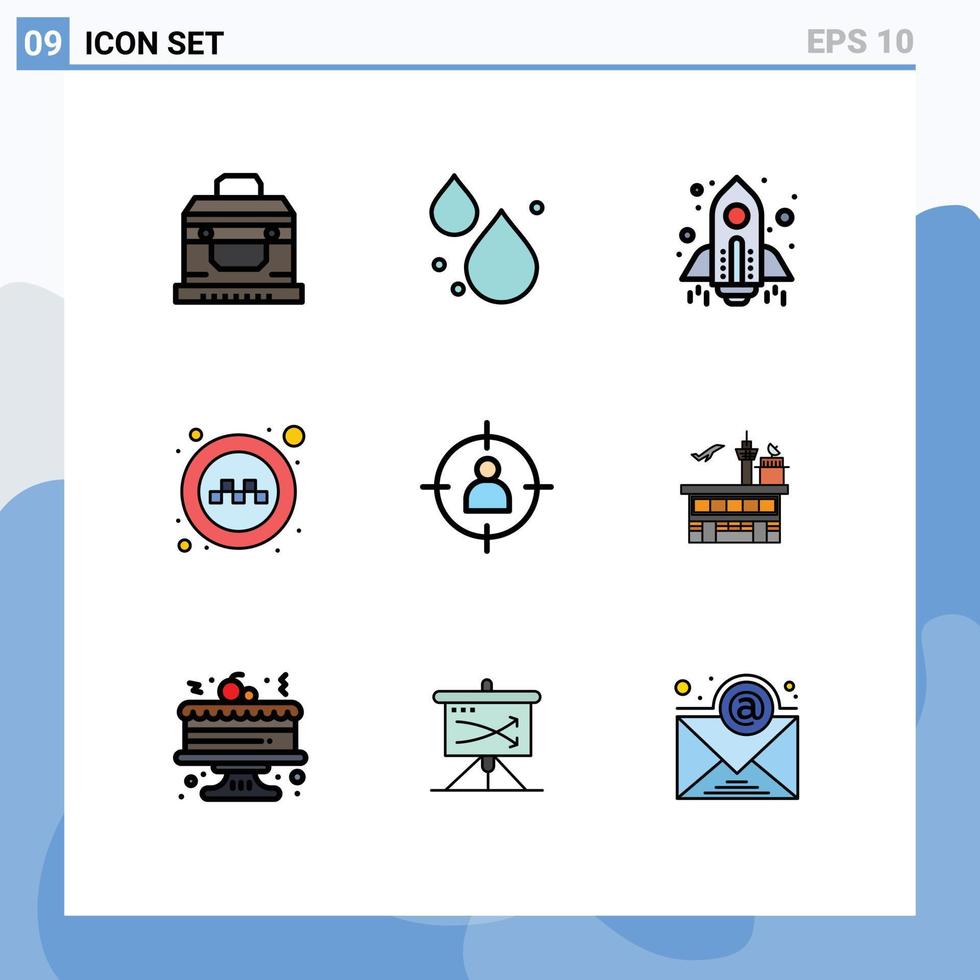 Stock Vector Icon Pack of 9 Line Signs and Symbols for target human spaceship taxi service Editable Vector Design Elements