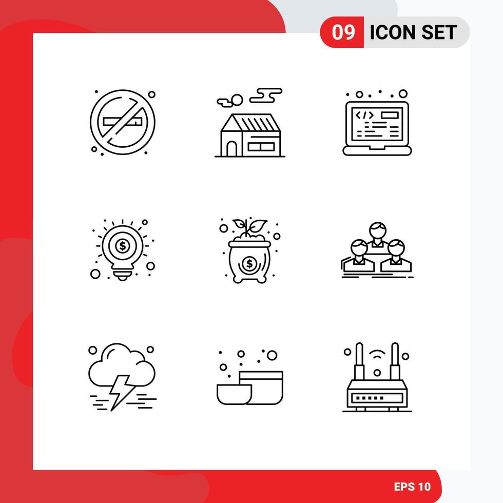 9 Universal Outline Signs Symbols of cost marketing coding seo idea Editable Vector Design Elements