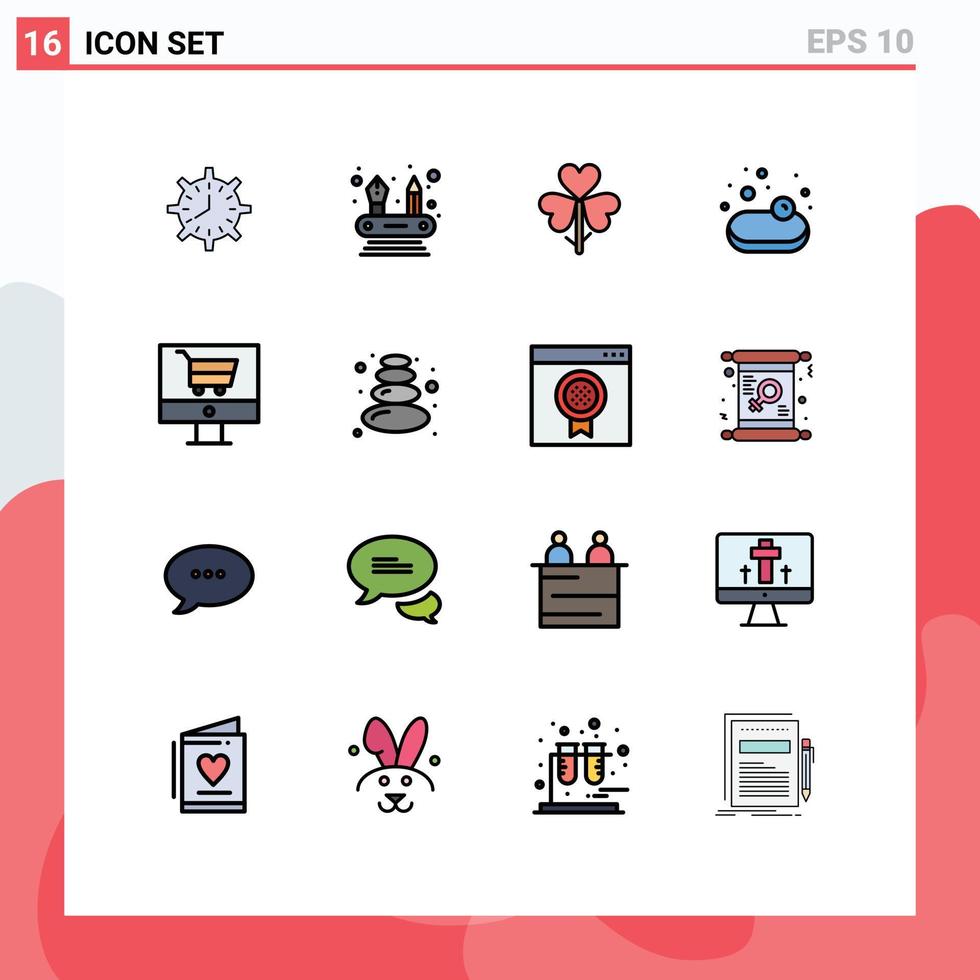 16 Universal Flat Color Filled Lines Set for Web and Mobile Applications supermarket soup competencies nature floral Editable Creative Vector Design Elements