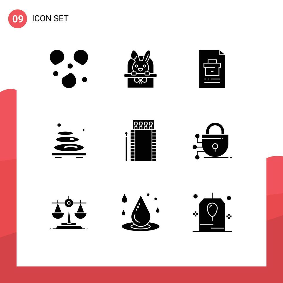 Set of 9 Commercial Solid Glyphs pack for matches spa corporate relax hot Editable Vector Design Elements