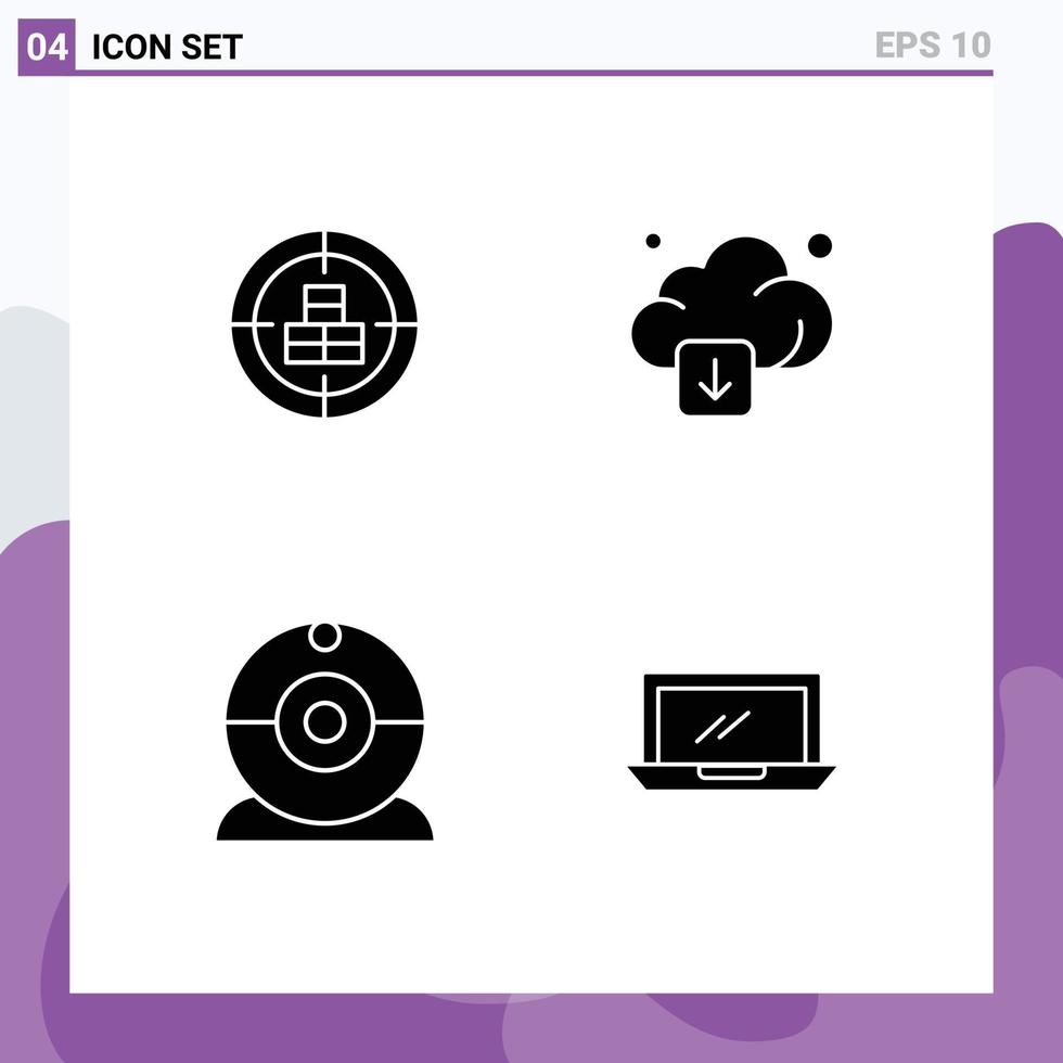 Stock Vector Icon Pack of 4 Line Signs and Symbols for buy cam target arrow devices Editable Vector Design Elements