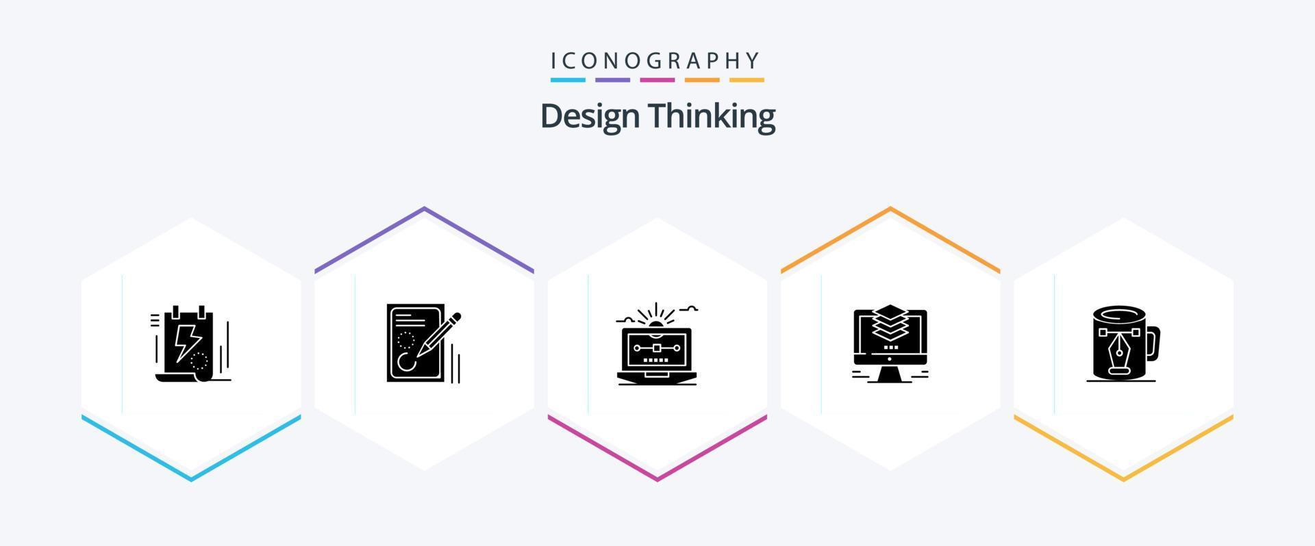 Design Thinking Paquete de iconos de 25 glifos que incluye archivo. capas. diseño. dibujar. vector