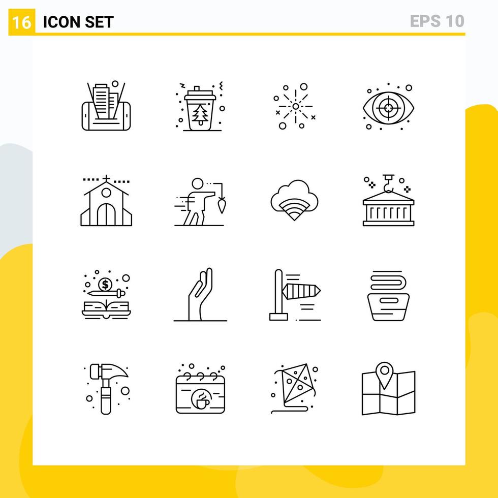 Set of 16 Commercial Outlines pack for eye fireworks tree festival crackers Editable Vector Design Elements