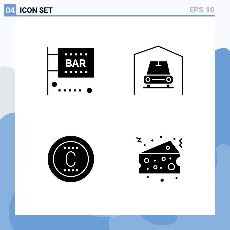 4 Creative Icons Modern Signs and Symbols of bar protection media and entertainment van trademark Editable Vector Design Elements