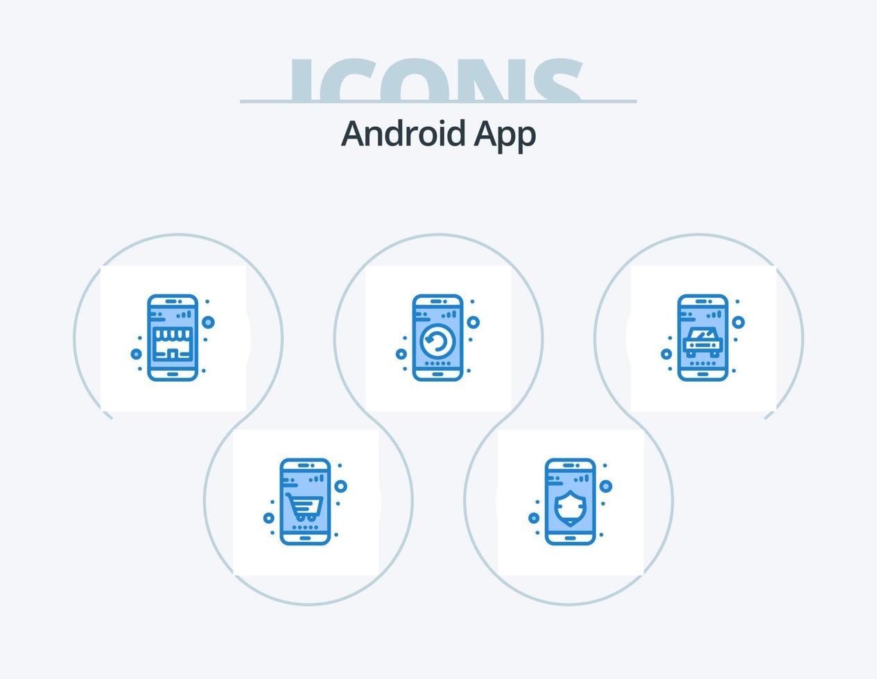 Android App Blue Icon Pack 5 Icon Design. online. restart. commerce. phone. gadget vector