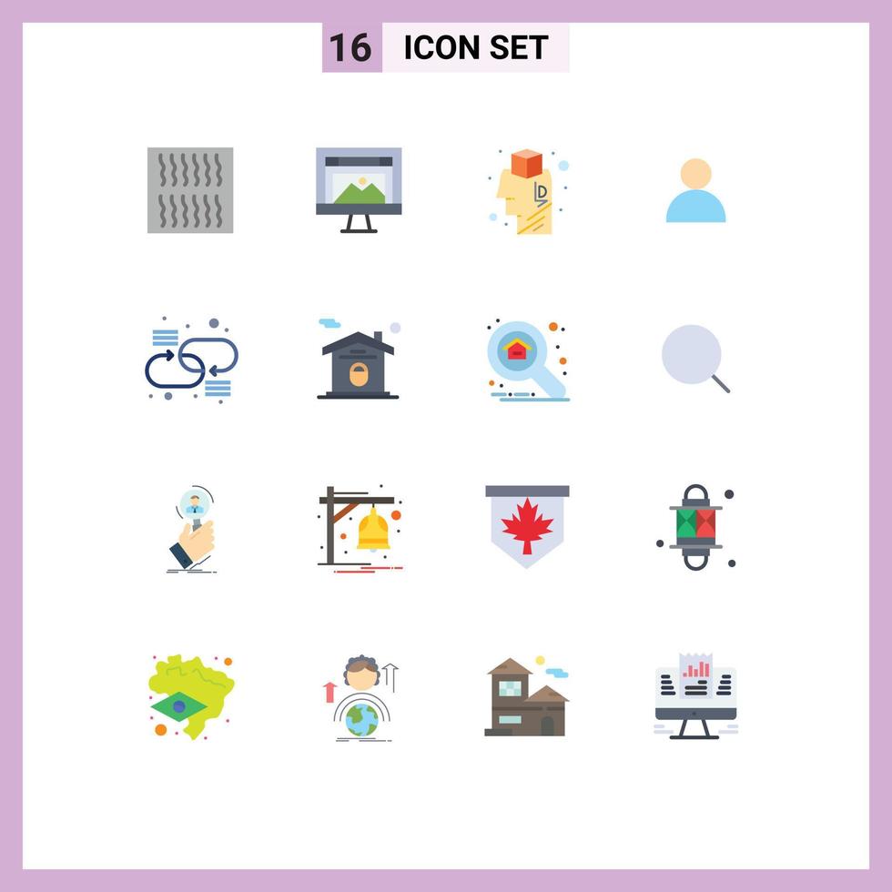 Mobile Interface Flat Color Set of 16 Pictograms of link chain brain twitter contacts Editable Pack of Creative Vector Design Elements