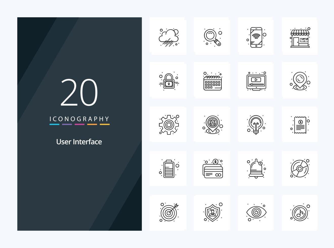 20 User Interface Outline icon for presentation vector