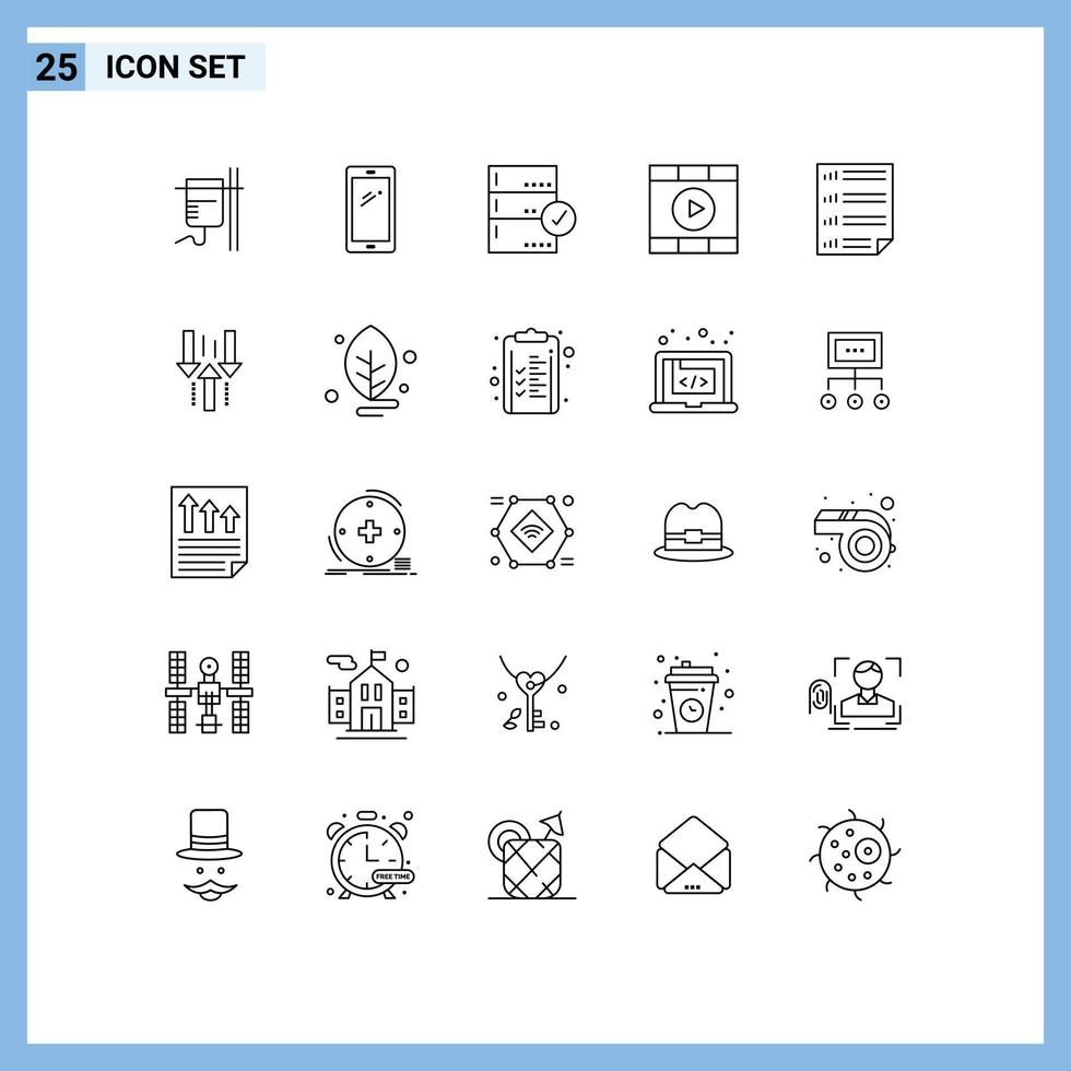 Modern Set of 25 Lines Pictograph of start media iphone control check Editable Vector Design Elements