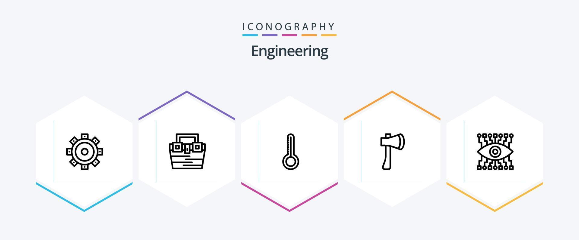 paquete de iconos de 25 líneas de ingeniería que incluye el ojo. edificio. la temperatura. herramienta de hacha herramienta de hacha vector