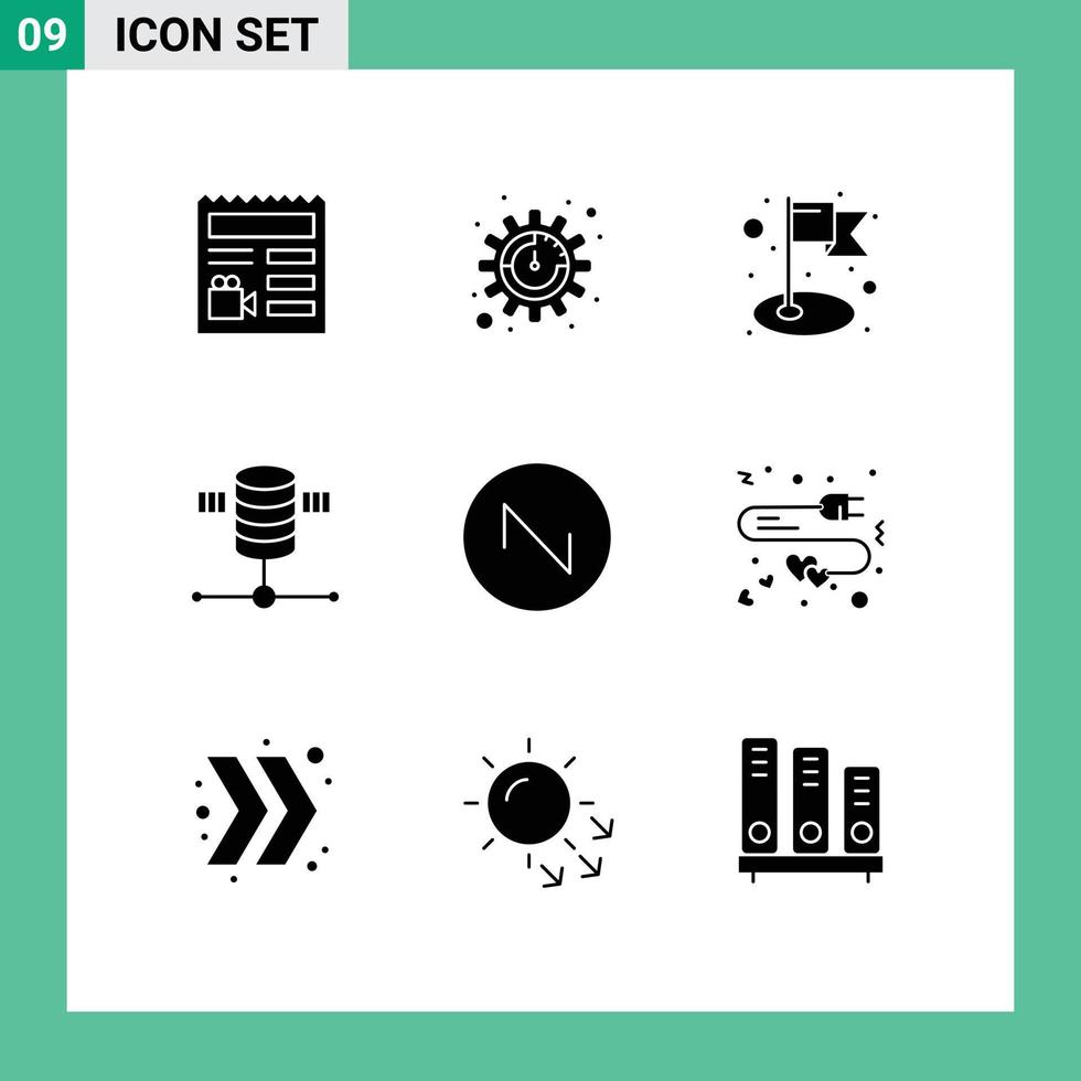 Set of 9 Commercial Solid Glyphs pack for extension sound flag saw tooth server Editable Vector Design Elements
