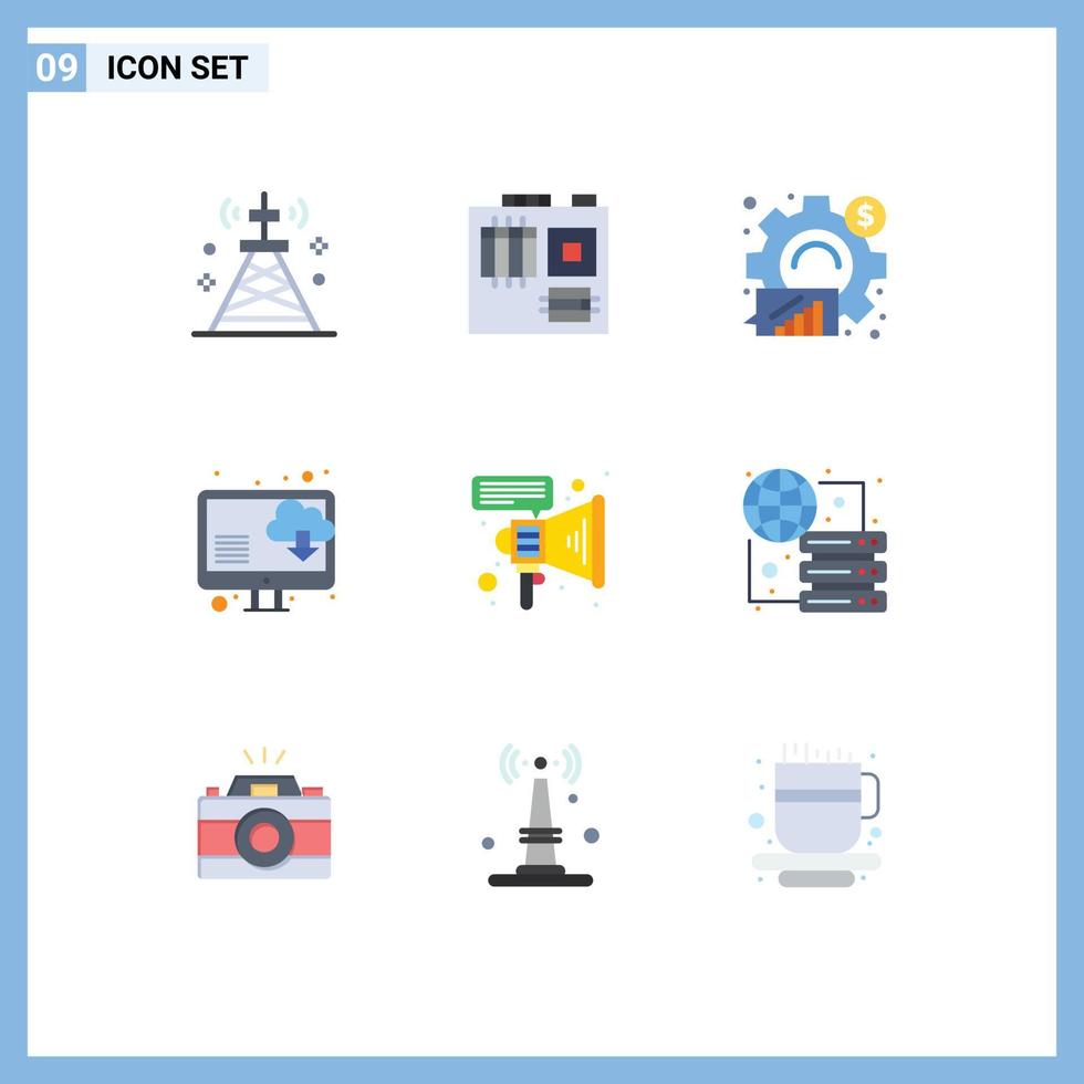 9 Flat Color concept for Websites Mobile and Apps megaphone download analysis computer statistical Editable Vector Design Elements
