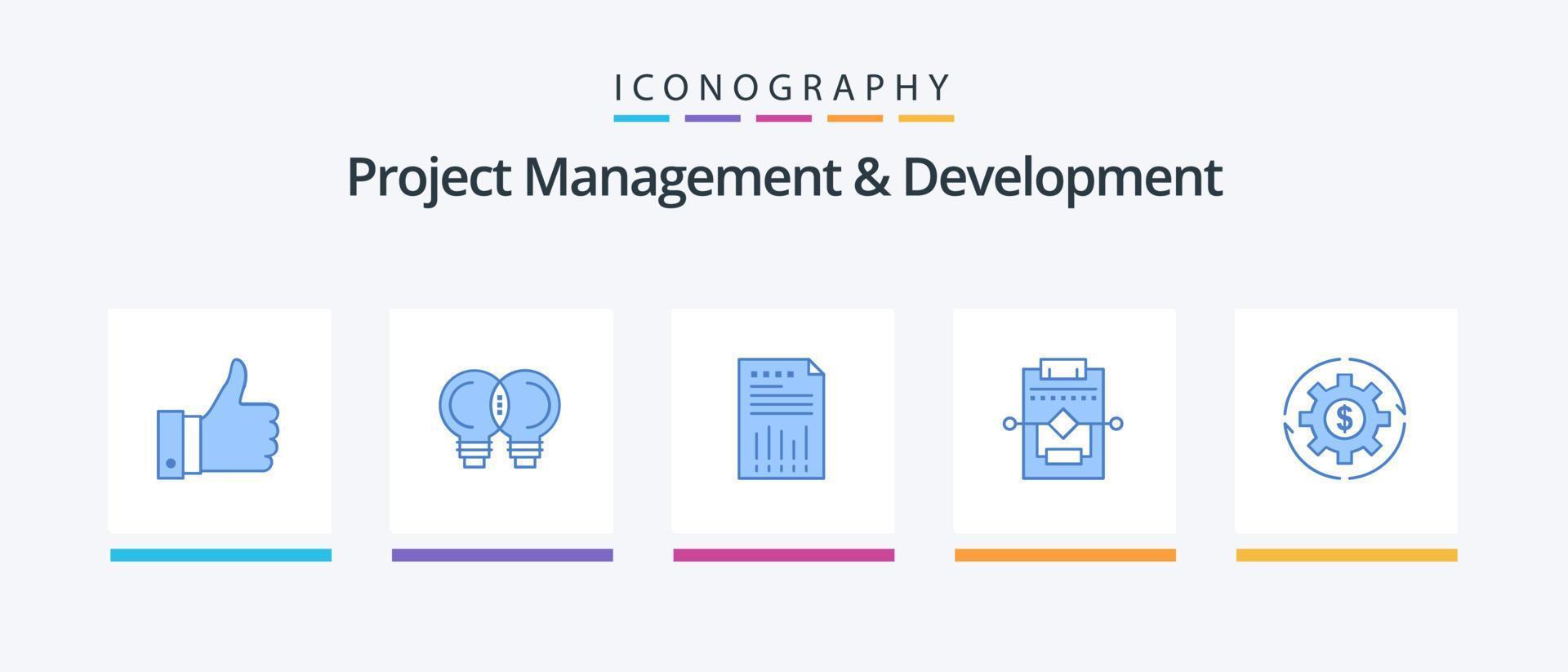 Project Management And Development Blue 5 Icon Pack Including process. workflow. spreadsheet. report. graph. Creative Icons Design vector