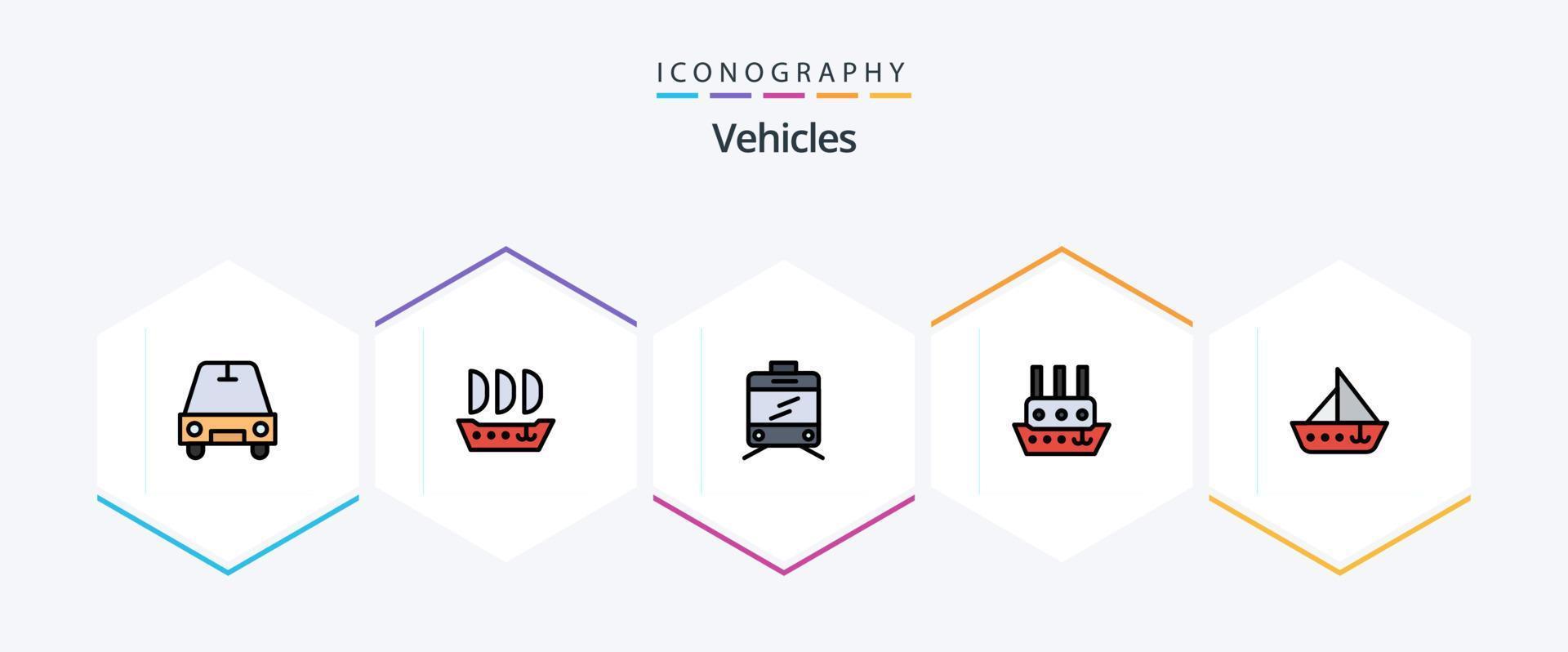 paquete de iconos de 25 vehículos de línea completa que incluye. vehículos Embarcacion. Embarcacion. bote vector