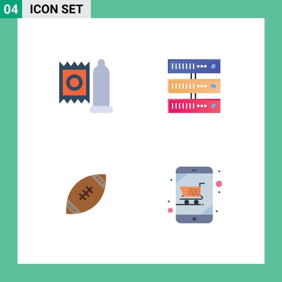 Pack of 4 creative Flat Icons of condom ball medicine storage nfl Editable Vector Design Elements