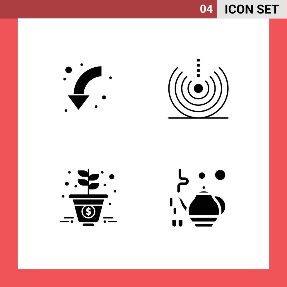 Pack of 4 creative Solid Glyphs of arrow wifi left devices growth Editable Vector Design Elements