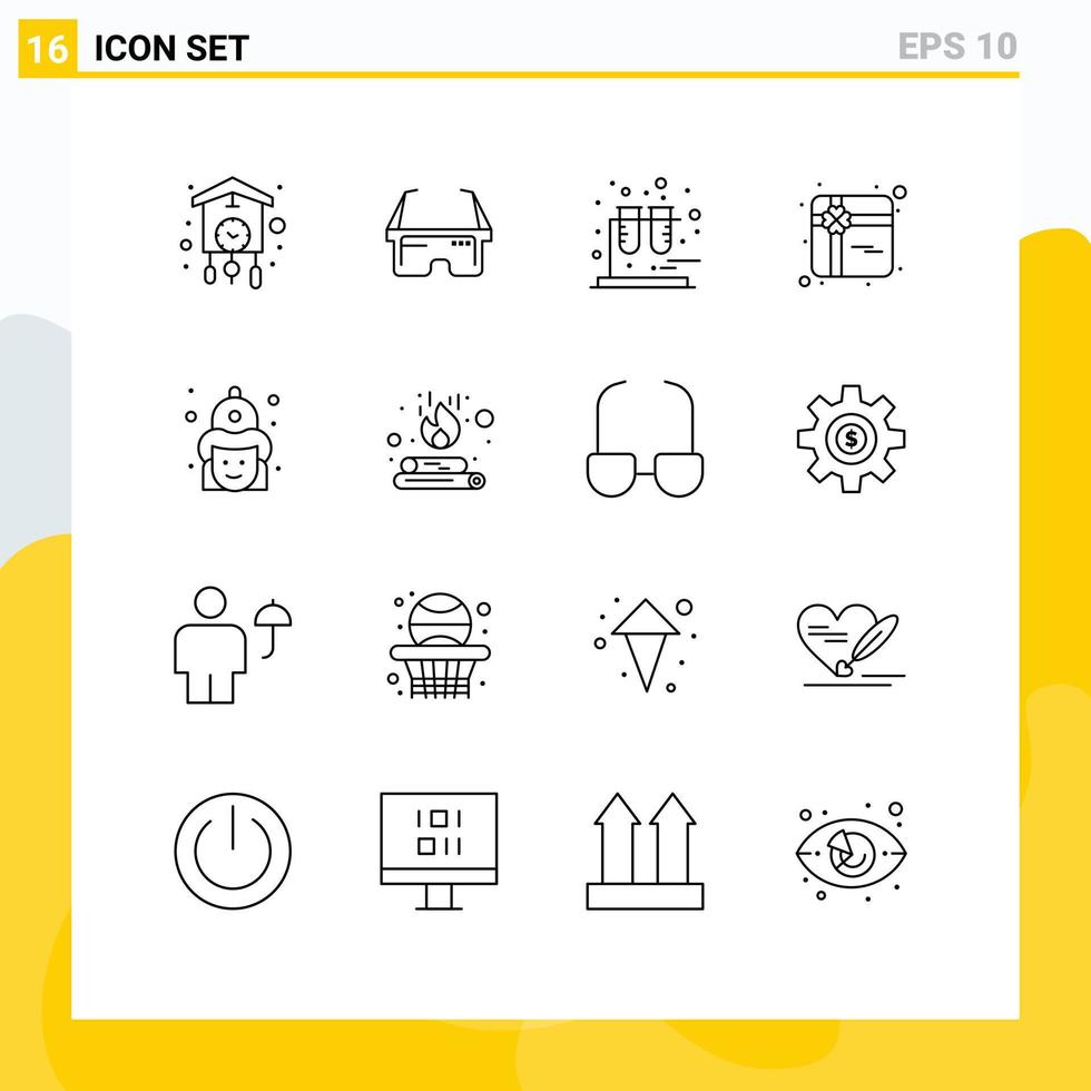paquete de 16 signos y símbolos de contornos modernos para medios de impresión web, como elementos de diseño de vectores editables de regalo de ojo de lucha de bombero