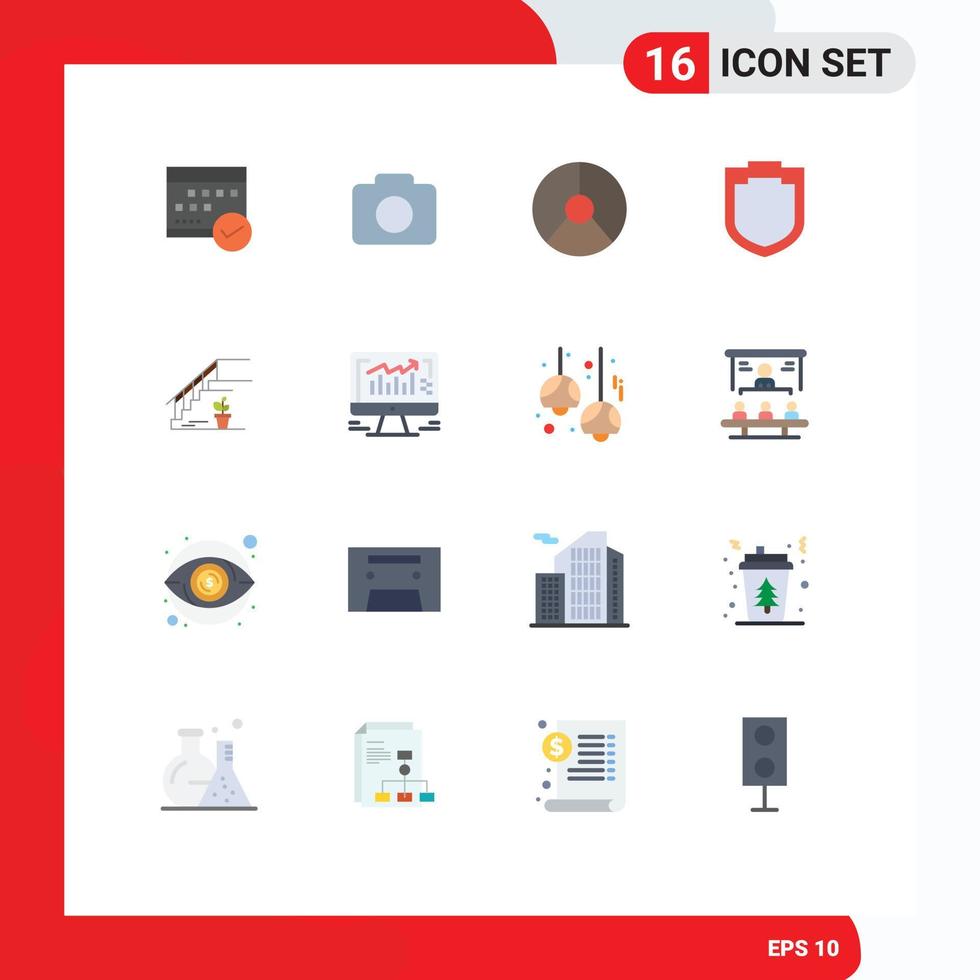 16 Creative Icons Modern Signs and Symbols of shield protection camera pie finance Editable Pack of Creative Vector Design Elements