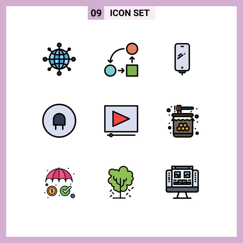 Universal Icon Symbols Group of 9 Modern Filledline Flat Colors of clip plug phone electric battery Editable Vector Design Elements