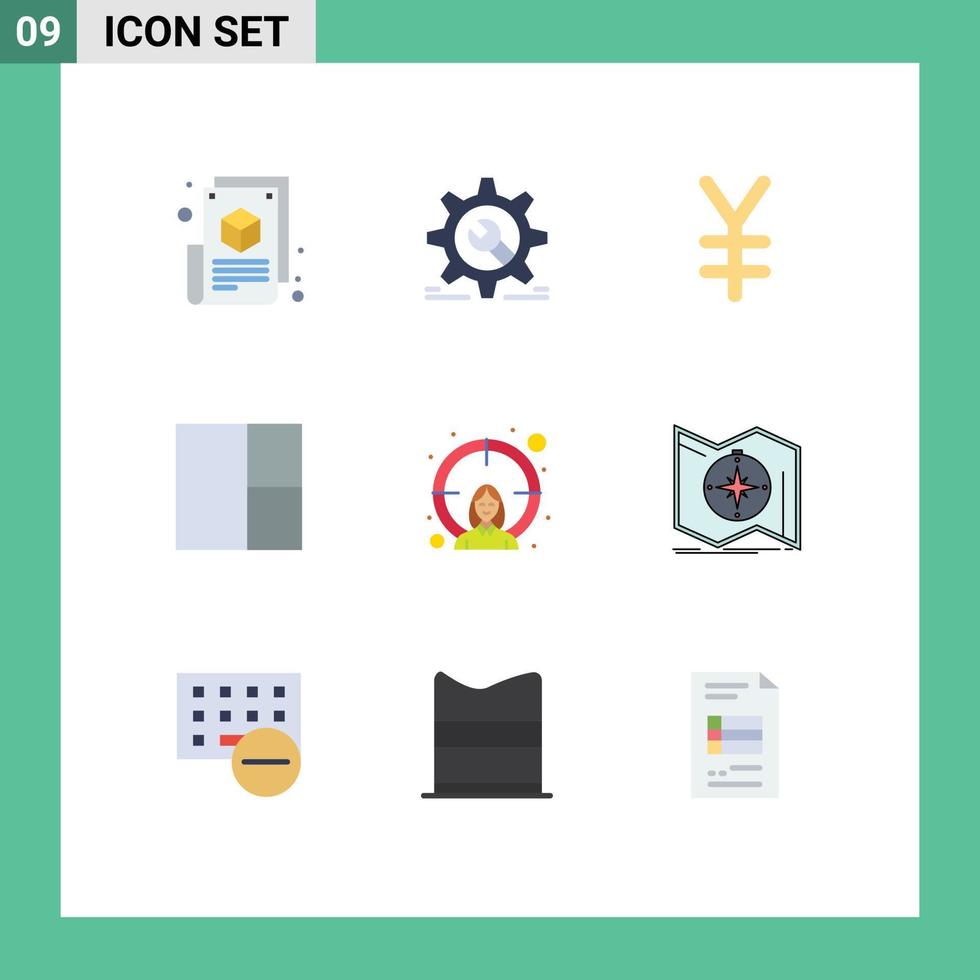 Universal Icon Symbols Group of 9 Modern Flat Colors of target employee wrench layout yen Editable Vector Design Elements