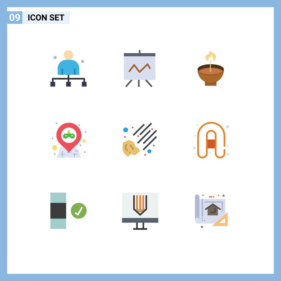 conjunto de 9 iconos modernos de la interfaz de usuario signos de símbolos para la ubicación del pin celebrar elementos de diseño vectorial editables del festival ligero vector