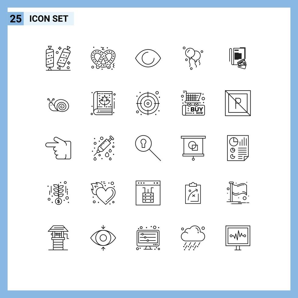 Editable Vector Line Pack of 25 Simple Lines of credit notebook eye note balloons Editable Vector Design Elements