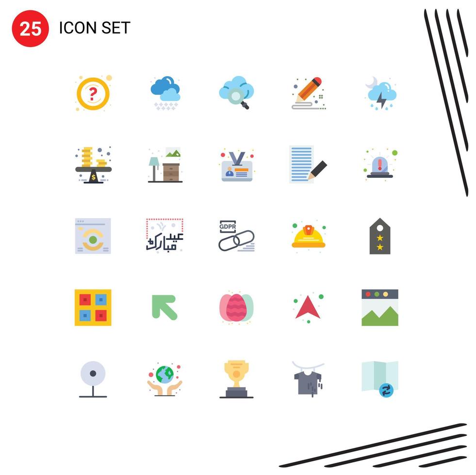 User Interface Pack of 25 Basic Flat Colors of moon storm research paint document Editable Vector Design Elements
