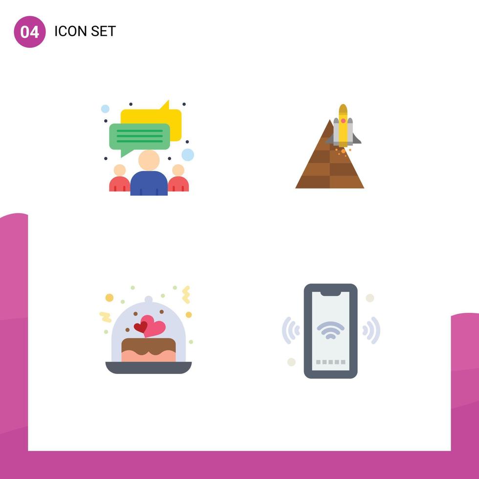 Group of 4 Flat Icons Signs and Symbols for chat cake team aircraft wedding Editable Vector Design Elements