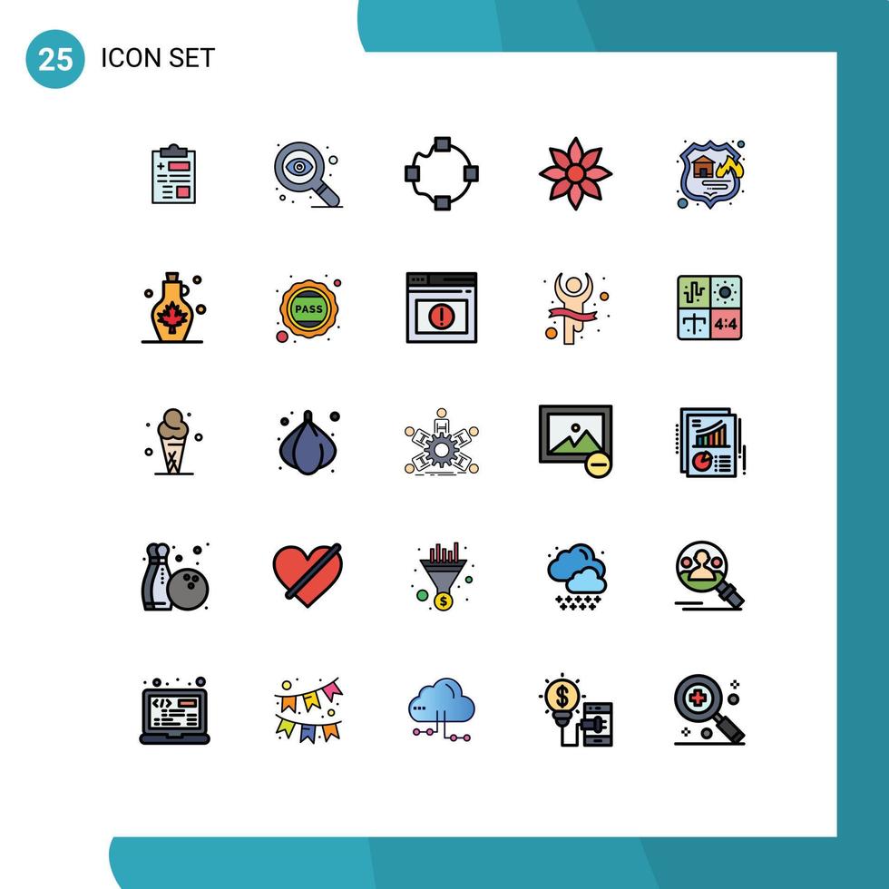 25 User Interface Filled line Flat Color Pack of modern Signs and Symbols of seo firewall points nature clematis Editable Vector Design Elements
