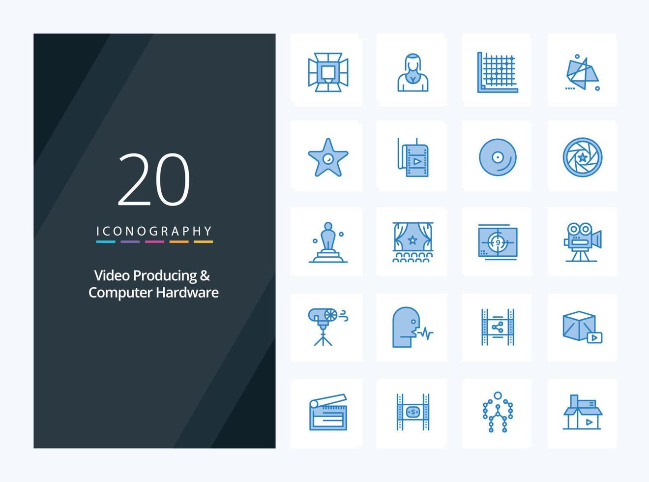 20 Video Producing And Computer Hardware Blue Color icon for presentation vector