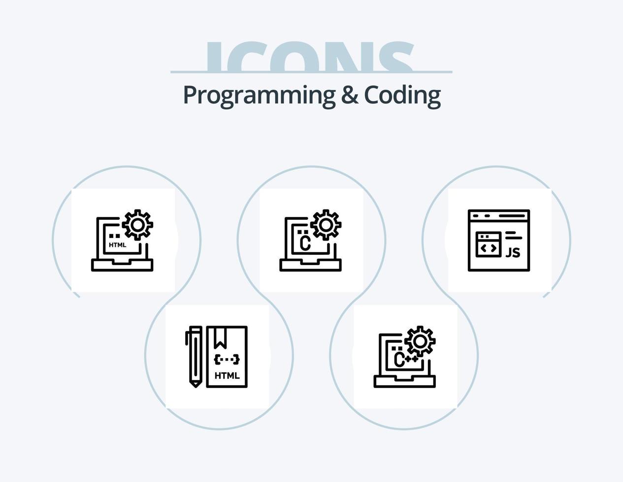 paquete de iconos de línea de programación y codificación 5 diseño de iconos. codificación. C. desarrollo. proceso. desarrollar vector