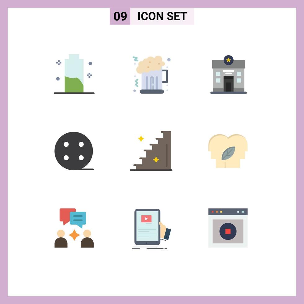 9 User Interface Flat Color Pack of modern Signs and Symbols of stairs floor city electric battery Editable Vector Design Elements